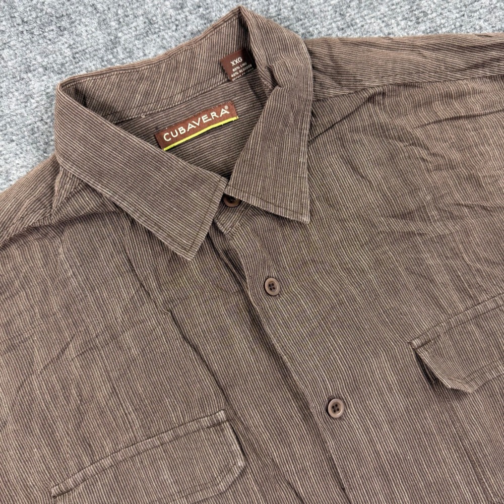 Cubavera Button Down Shirt Size XXL Brown Linen Blend‎ Short Sleeve Men's